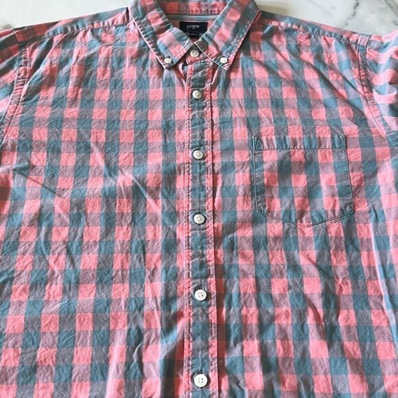 J. Crew Cotton Check Pink Grey Button Down Shirt Mens L - Picture 3 of 7